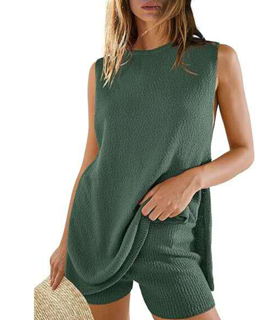 Casual Knitted Sleeveless Top and Shorts Set