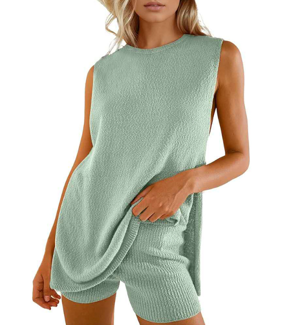 Casual Knitted Sleeveless Top and Shorts Set