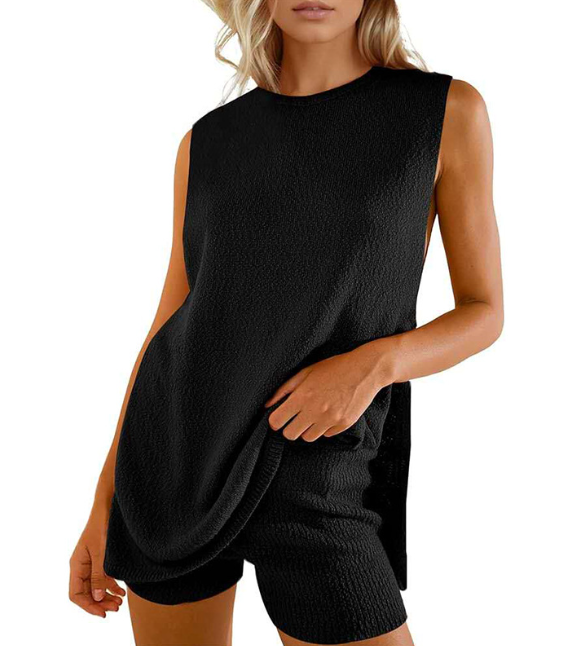 Casual Knitted Sleeveless Top and Shorts Set