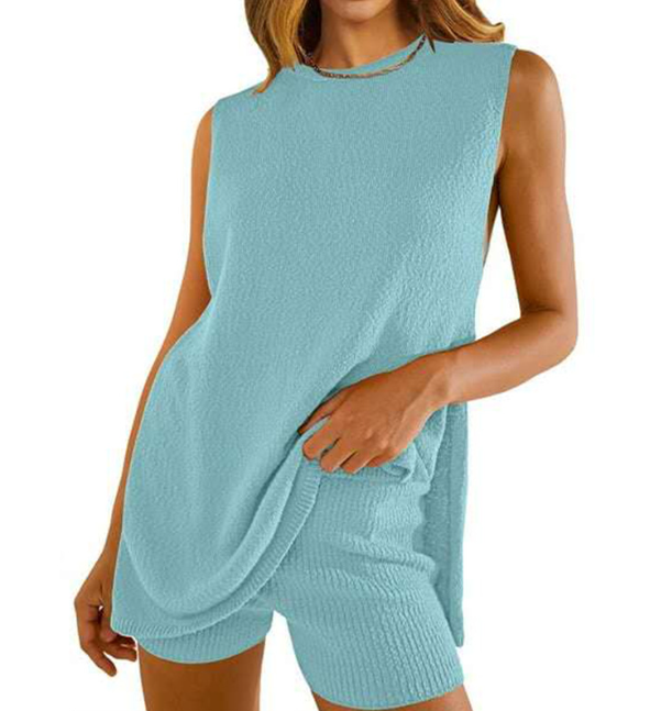 Casual Knitted Sleeveless Top and Shorts Set